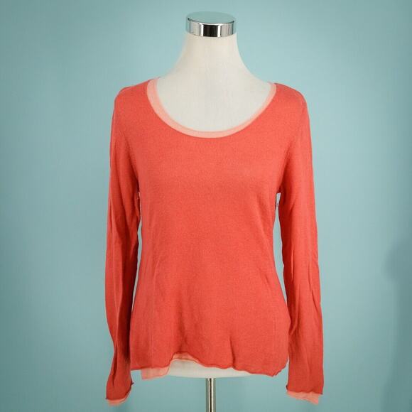 Eileen Fisher Size Medium M Orange Peach Scoop Long Sleeve Wool Blend Sweater - Picture 1 of 7